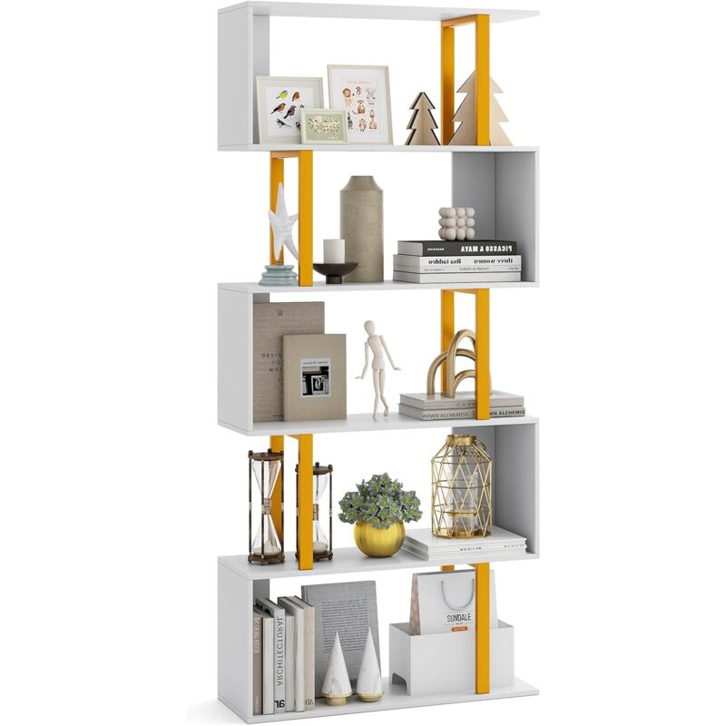 immagine 0 del prodotto costway libreria a 5 livelli in legno, scaffale con struttura in metallo, forma di s, librerie salvaspazio divisorio per soggiorno ufficio e