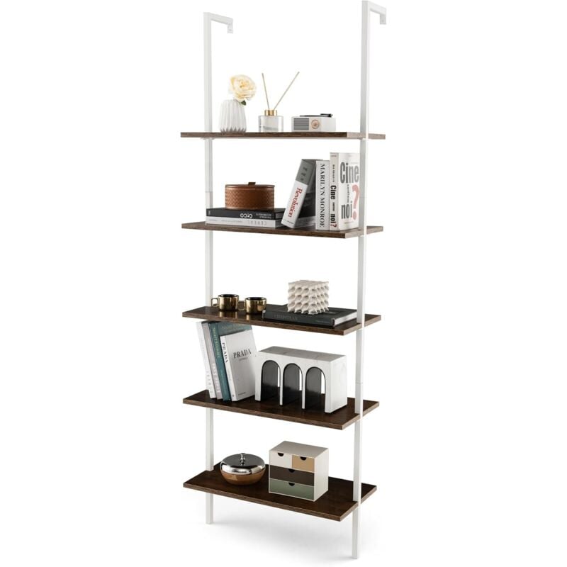 foto del prodotto costway libreria a 5 livelli, scaffale multifunzionale con struttura in metallo, libreria a parete per ufficio soggiorno ingresso, scaffale