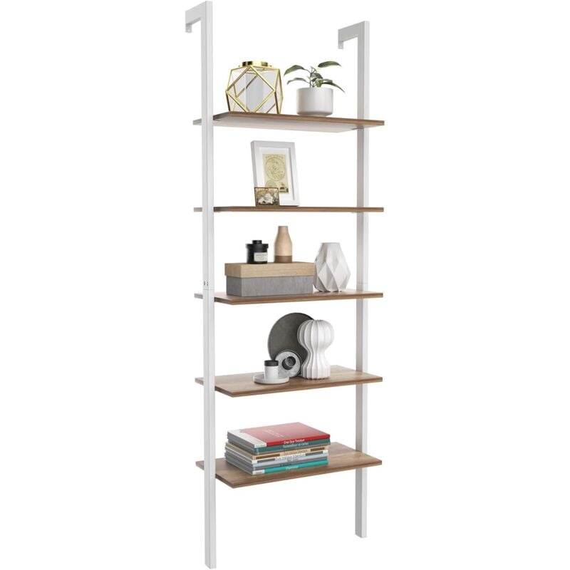 foto del prodotto costway libreria a 5 piani a parete con struttura in metallo, porta libri con struttura portante in metallo, 183 x 30 x 61cm bianco 