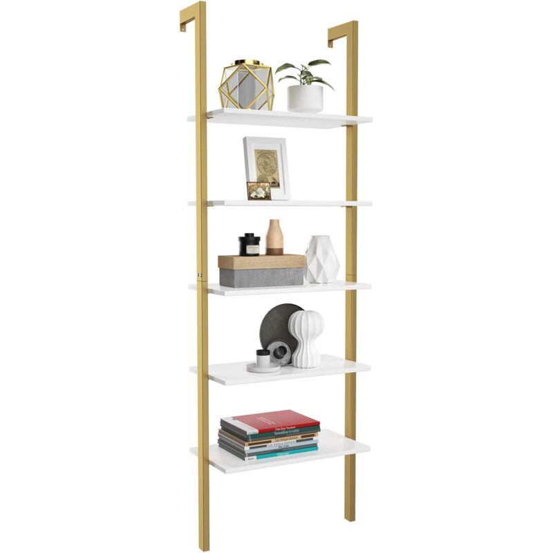 foto del prodotto costway libreria a 5 piani a parete con struttura in metallo, porta libri con struttura portante in metallo, 183 x 30 x 61cm oro 