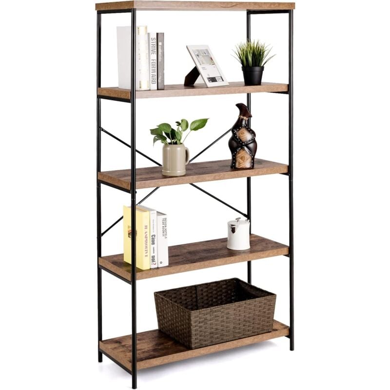 foto del prodotto costway libreria a 5 piani, scaffale industriale in legno con struttura in metallo, aste di sostegno a x dispositivo antiribaltamento, per