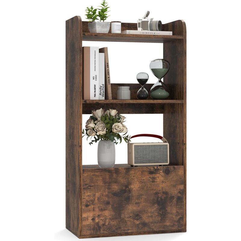 foto del prodotto costway libreria aperta a 3 ripiani, scaffale salvaspazio in legno con cassetto, scaffale portaoggetti espositivo per camera da letto, soggiorno,