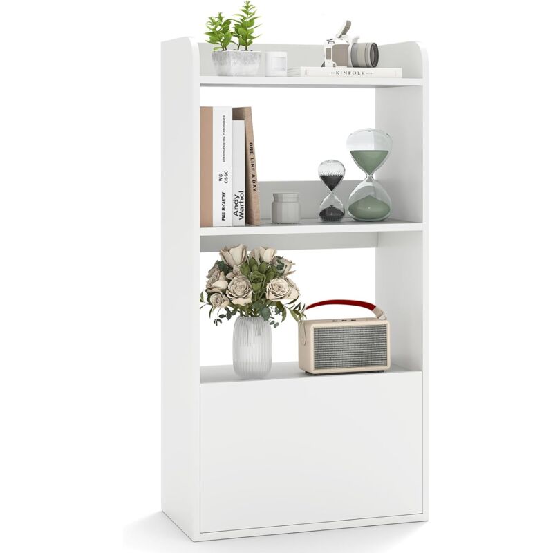foto del prodotto costway libreria aperta a 3 ripiani, scaffale salvaspazio in legno con cassetto, scaffale portaoggetti espositivo per camera da letto, soggiorno,