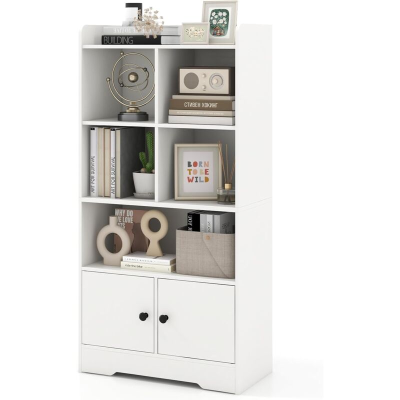 foto del prodotto costway libreria con ante, armadio di stoccaggio con 5 scomparti e 2 armadi, mobile espositore autonoma per soggiorno camera da letto studio, 60 x