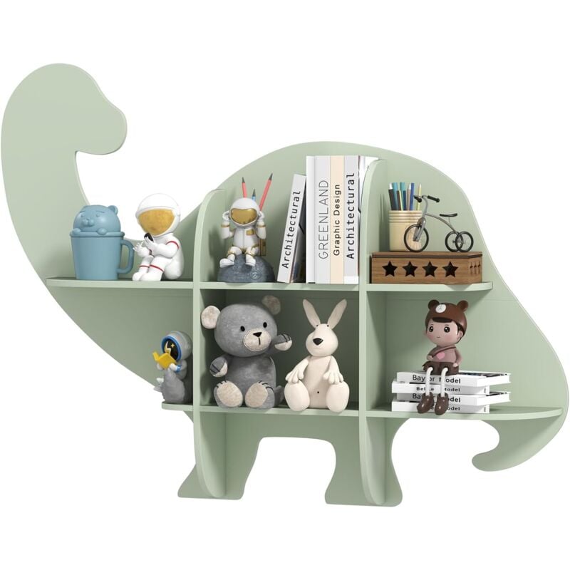 foto del prodotto costway libreria da parete per bambini a forma di dinosauro, mensola a 2 ripiani in legno da appendere, scaffale da parete per camera dei bambini