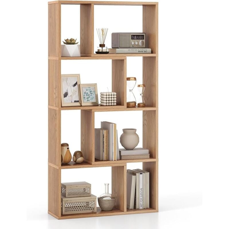 foto del prodotto costway libreria geometrica a 4 ripiani, organizzatore moderno con 8 cubi, mensola espositiva a pavimento, mobile di stoccaggio in legno per