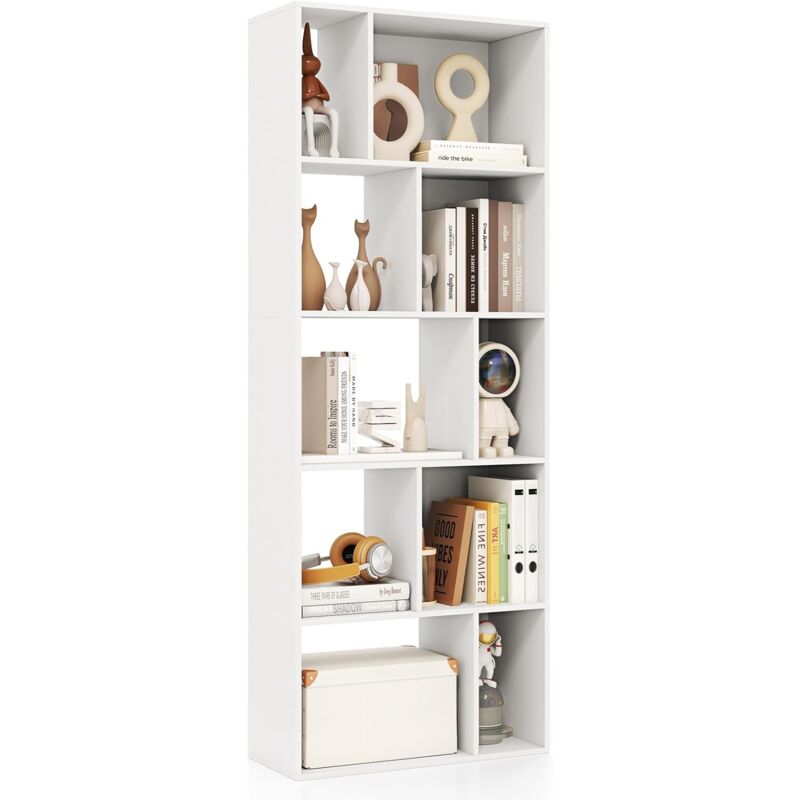 foto del prodotto costway libreria geometrica a 5 piani, scaffale in legno con 10 scomparti, mensola espositiva a pavimento, scaffale autoportante per studio