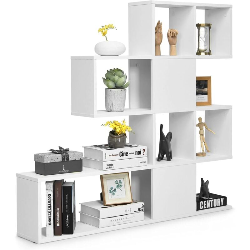 foto del prodotto costway libreria in legno, 5 livelli con ante, scaffale multifunzionale a forma di scala, ideale per soggiorno studio ufficio, 120x19,5x109cm