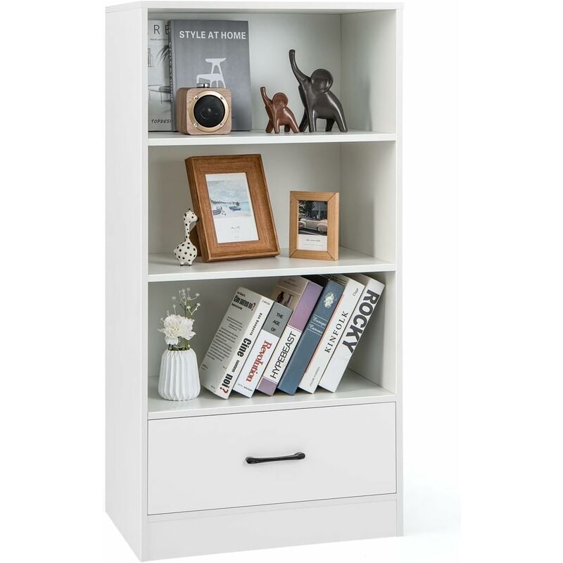 immagine 0 del prodotto costway libreria in legno con cassetto, scaffale di stoccaggio a 4 livelli, scaffale espositivo per casa studio e soggiorno, 60 x 38 x 120 cm