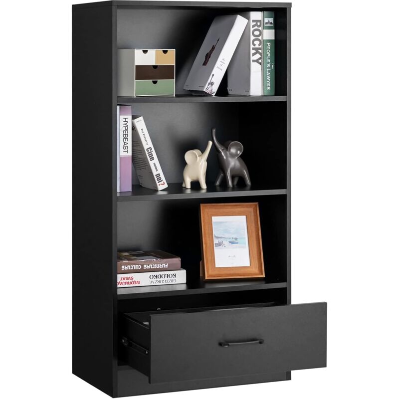 foto del prodotto costway libreria in legno con cassetto, scaffale di stoccaggio a 4 livelli, scaffale espositivo per casa studio e soggiorno, 60 x 38 x 120 cm, nero