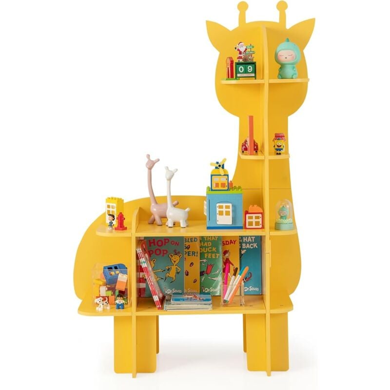 foto del prodotto costway libreria in legno per bambini, organizzatore di archiviazione giocattoli con ripiani, adorabile scaffale con anti ribaltamento per stanza