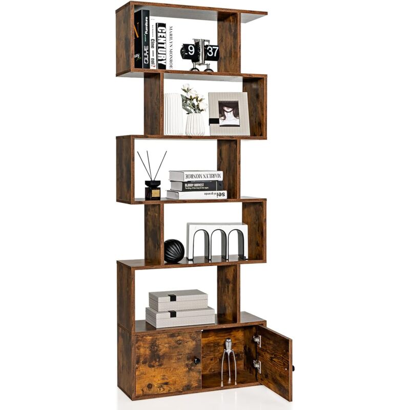 foto del prodotto costway libreria in legno, scaffale multifunzionale con 5 ripiani, per ufficio ,casa, ripiano a forma di s, 70 x 23 x 183 cm caff 