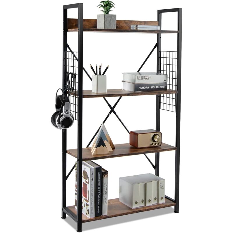 foto del prodotto costway libreria industriale a 4 livelli, scaffale multifunzionale con struttura in metallo e piedini regolabili, ideale per soggiorno camera da