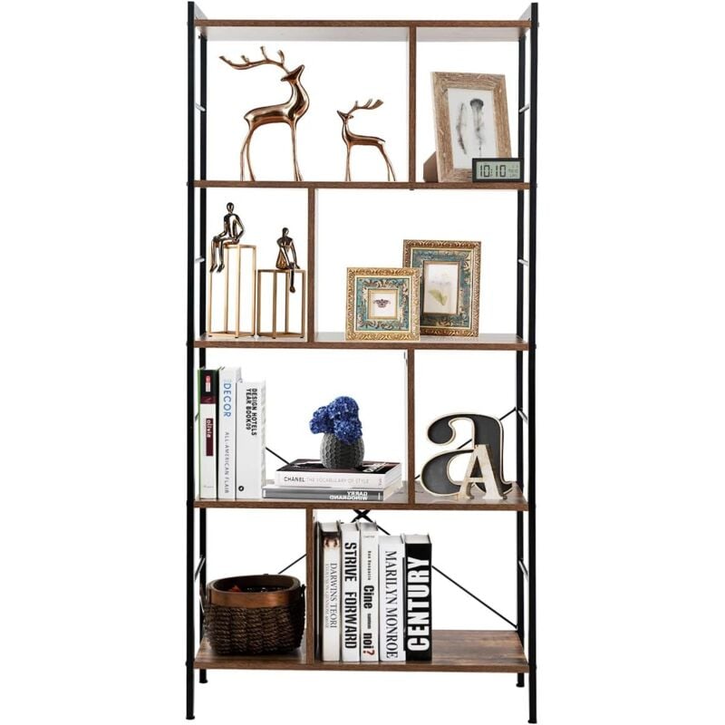 foto del prodotto costway libreria multifunzionale con 5 mensole, scaffale libreria in stile industriale con struttura di metallo, scaffale con tanto spazio,
