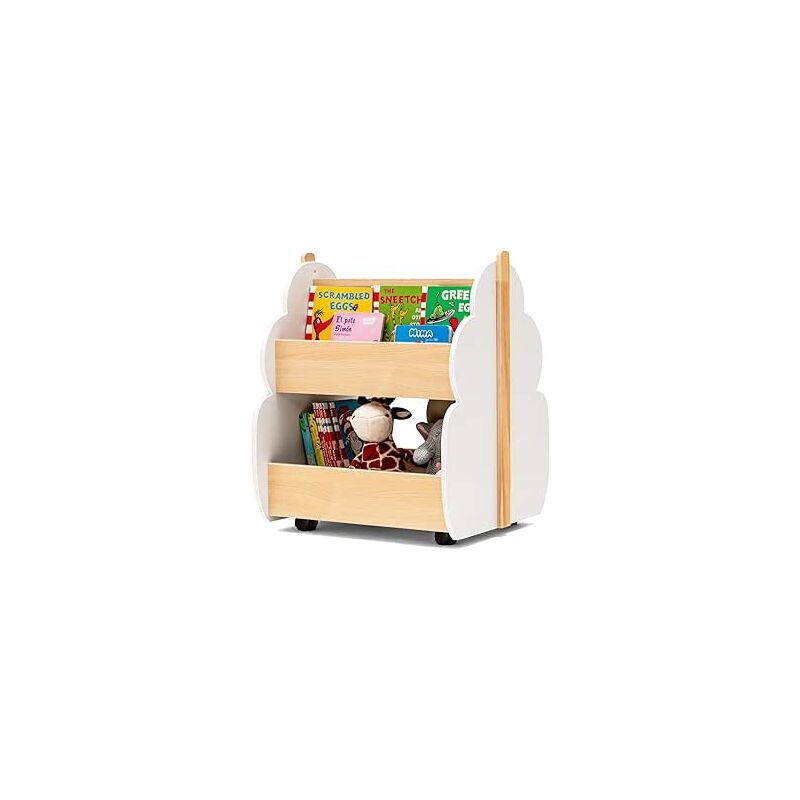 foto del prodotto costway libreria per bambini in legno, scaffale di stoccaggio a 2 livelli per bambini e bambine, organizzatore di libri e di giocattoli, ideale per