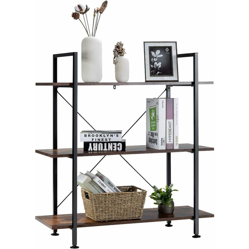 foto del prodotto costway libreria stile industriale, scaffale con 3 ripiani per piante e fiori, scaffale libreria con struttura in metallo, mobile multiuso da