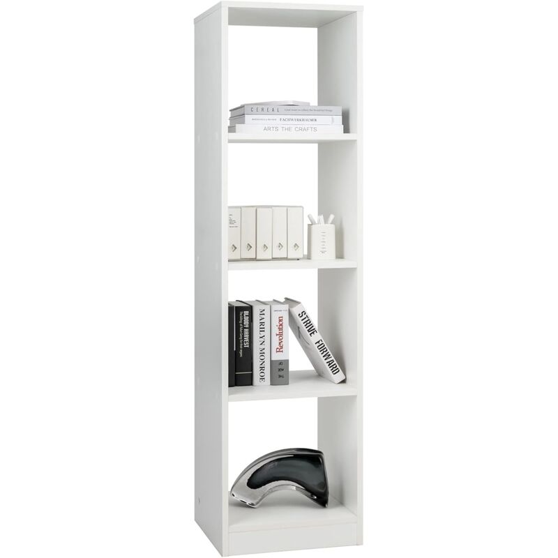 foto del prodotto costway libreria stretta alta 142 cm, libreria indipendente a 5 piani con 4 cubi aperti per libri, cd, riviste e ornamenti, per studio, soggiorno,
