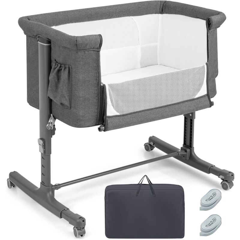 immagine 0 del prodotto costway lit cododo b b 3 en 1 avec hauteur r glable 5 niveaux, lit berceau inclinaison de 10 avec matelas confortable,maille respirante,charge