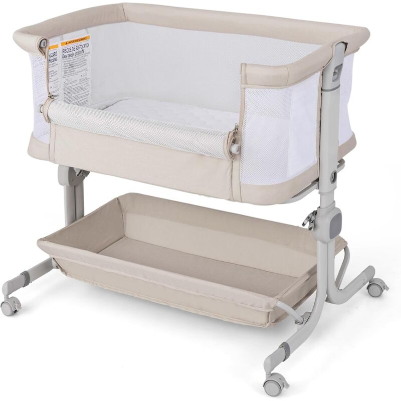 foto del prodotto costway lit cododo b b avec matelas 6 hauteur r glable 75 85cm , lit b b pliable avec inclinaison 2 sangles, roues universelles avec frein,