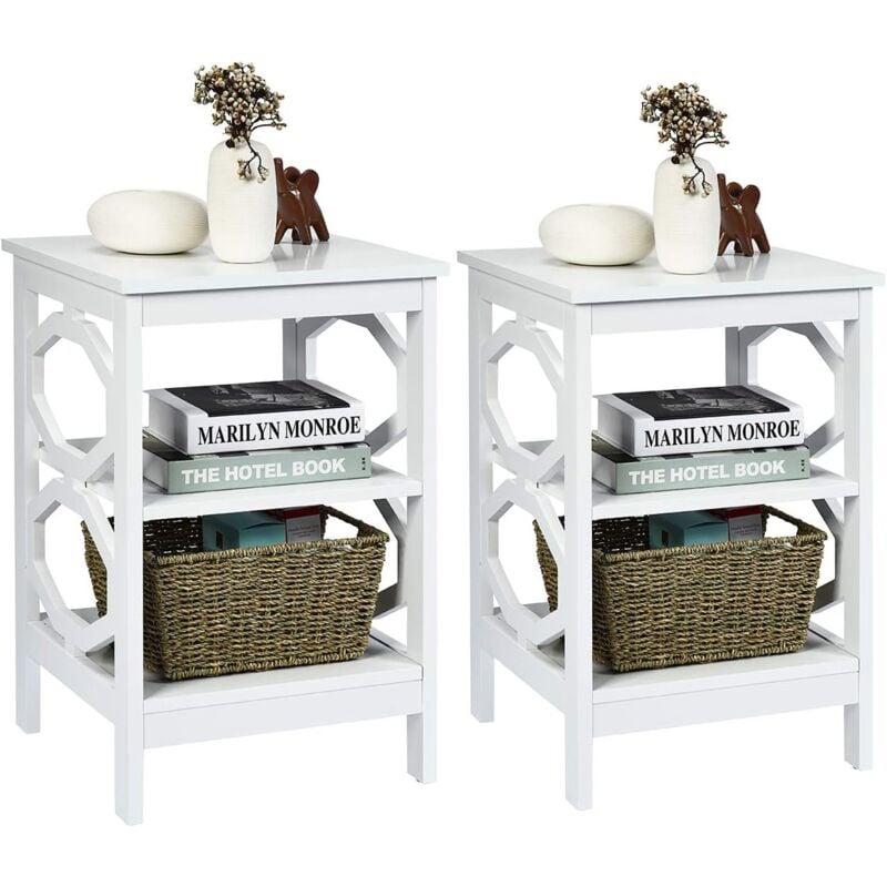 foto del prodotto costway lot de 2 table de chevet 3 niveaux, table d appoint chevet, table basse simple et contemporain, pour chambre, salon 40x40x61cm, blanc