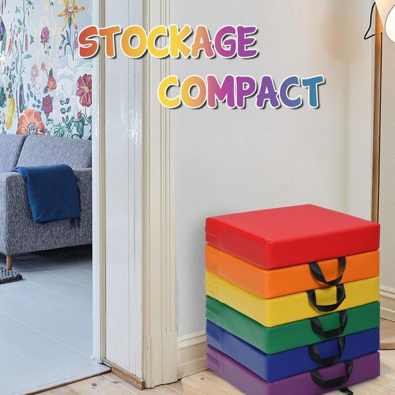 foto del prodotto costway lot de 6 coussins de chaise pour enfant avec poign es coussins d assise carr s 38 x 38cm multicolores avec fermeture clair