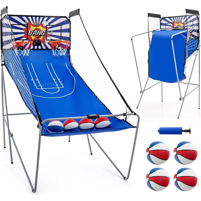 foto del prodotto costway macchina da pallacanestro elettronica pieghevole, gioco arcade da basket a doppio tiro per casa con 8 modalit di gioco, suono arcade,