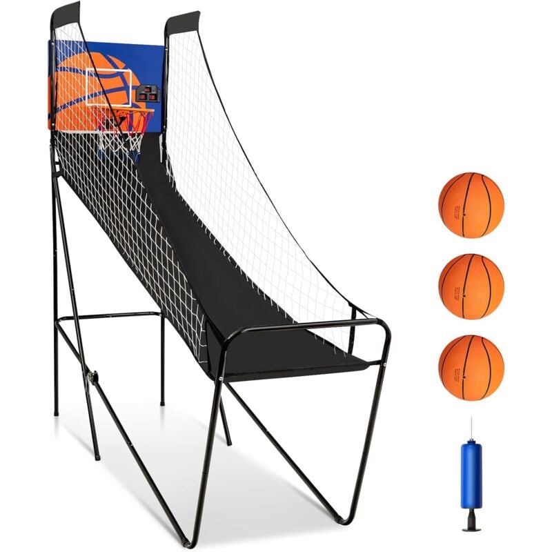 foto del prodotto costway macchina da pallacanestro elettronico, canestro da basket gioco pieghevole con segnapunti, 3 palloni da basket e un compressore, 62 x 208 x