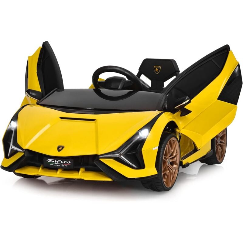 foto del prodotto costway macchina elettrica lamborghini per bambini da 12v, veicolo elettrico cavalcabile con luci led mp3 telecomando, fino a 5km h, 3 anni