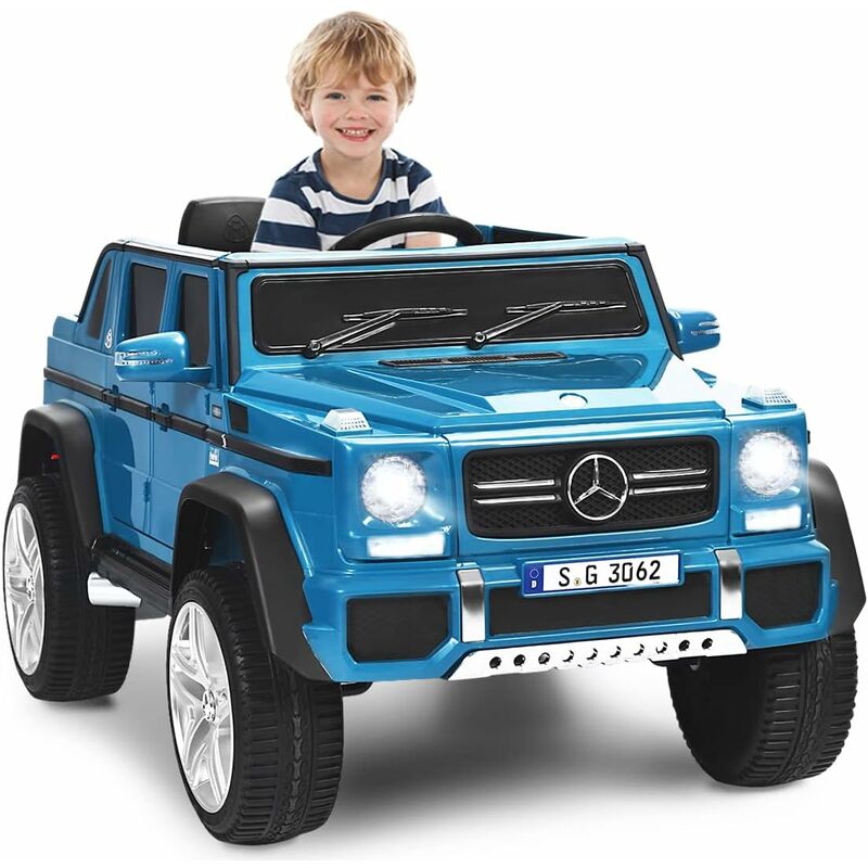 foto del prodotto costway macchina elettrica per bambini 12v, veicolo elettrico con luci led e chiusura di sicurezza, macchina cavalcabile per bambini 3 8 anni blu 