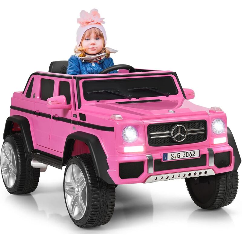 foto del prodotto costway macchina elettrica per bambini 12v, veicolo elettrico con luci led e chiusura di sicurezza, macchina cavalcabile per bambini 3 8 anni rosa 