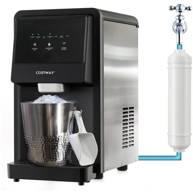 foto del prodotto costway macchina ghiaccio auto erogazione 27 kg 24 h, macchina del ghiaccio da casa autopulente, aggiunge e filtra automatici l acqua, con ghiaccio