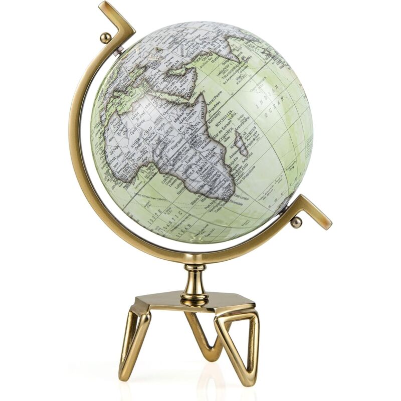 foto del prodotto costway mappamondo 18 21 26 cm, mappamondo interattivo educativo con supporto in metallo, meridiano in metallo, mappamondo vintage rotante