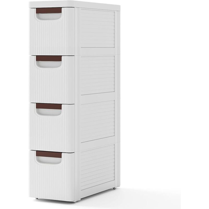 foto del prodotto costway mobile bagno con 4 cassetti, mobiletto bagno salvaspazio con ruote, cassettiera in pp per soggiorno, bagno e cucina, 42 x 19 x 74 cm