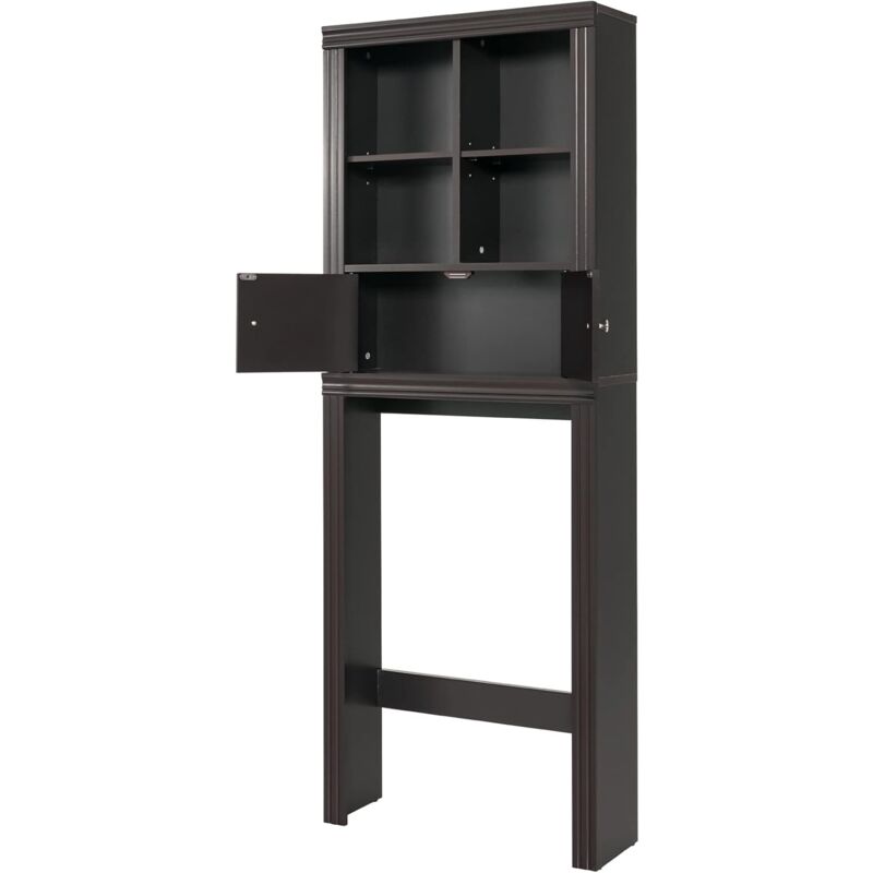 foto del prodotto costway mobile bagno, mobiletto sopra lavadrice e wc salvaspazio 60 x 20 x 165cm in legno con 4 scomparti aperti regolabili e armadietto, scaffale da