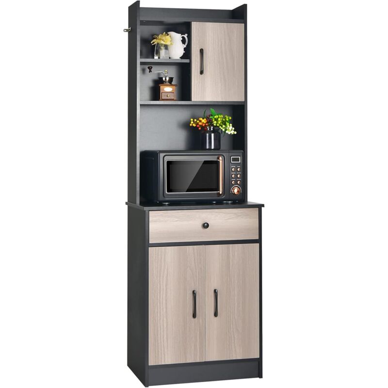foto del prodotto costway mobile cucina con 3 ante e credenza, dispensa cucina con cassetto, con foro per cavi e ripiani regolabili, ampio spazio aperto per