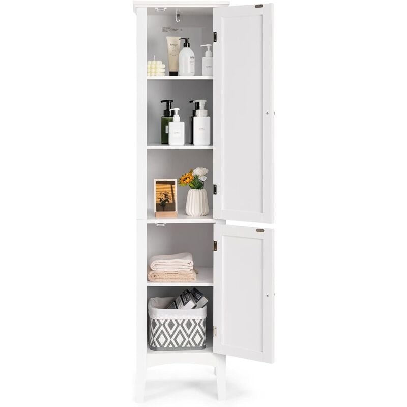 foto del prodotto costway mobile da bagno alto con 2 ante, armadio da terra con 5 vani, mobile colonna per bagno cucina soggiorno, 37 x 37 x 160 cm bianco 