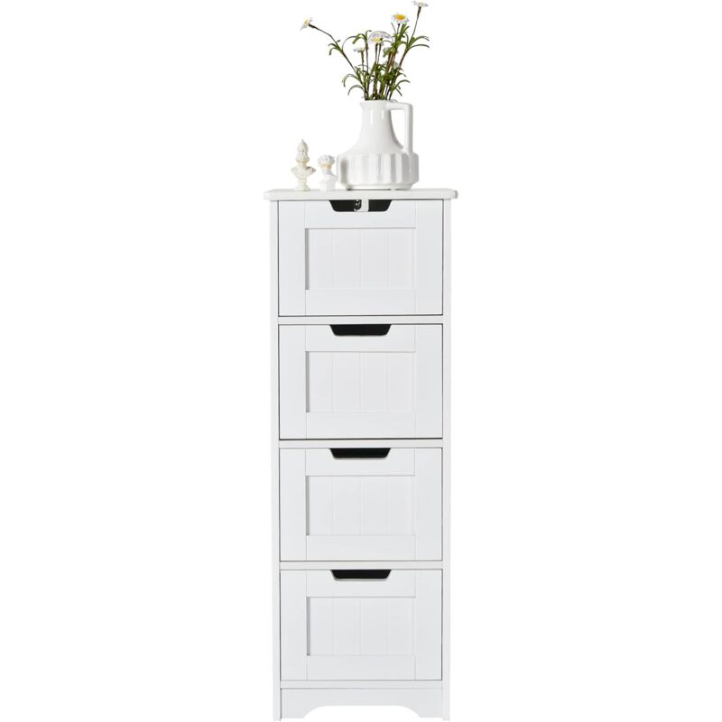 foto del prodotto costway mobile da bagno con 4 cassetti, mobile autoportante da terra per bagno, mobiletto multiuso da soggiorno cucina camera da letto ufficio, stile