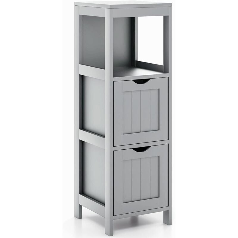 foto del prodotto costway mobile da bagno, mobile da terra con 2 cassetti e vano aperto, con design antiribaltamento, per bagno, camera da letto, salotto, cucina,