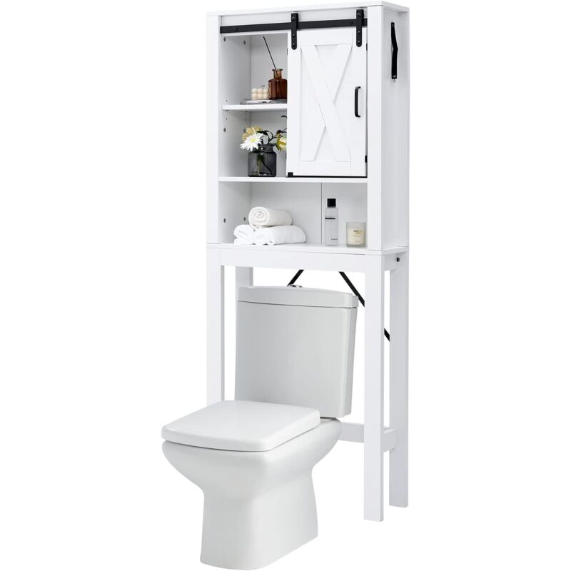foto del prodotto costway mobile da bagno salvaspazio, mobile sopra wc a 4 livelli con porta, mensole regolabili di 3 posizioni, per bagno lavanderia, 68x22x171 cm