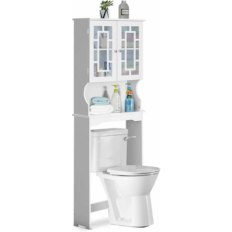 foto del prodotto costway mobile per lavatrice, organizzatore bagno con 3 mensole, scaffale per bagno con mensola interna regolabile e 2 ante, salva spazio per il