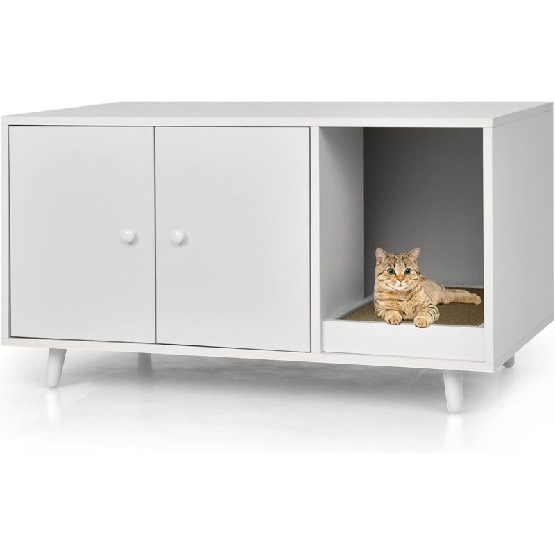 foto del prodotto costway mobile per lettiera per gatti 90 x 50 x 50 cm, cassetta igienica per gatti con doppia anta, divisore, ingresso avvolgibile, tiragraffi e