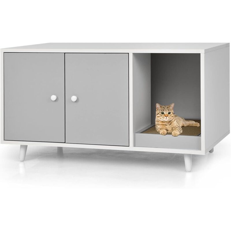 foto del prodotto costway mobile per lettiera per gatti 90 x 50 x 50 cm, cassetta igienica per gatti con doppia anta, divisore, ingresso avvolgibile, tiragraffi e