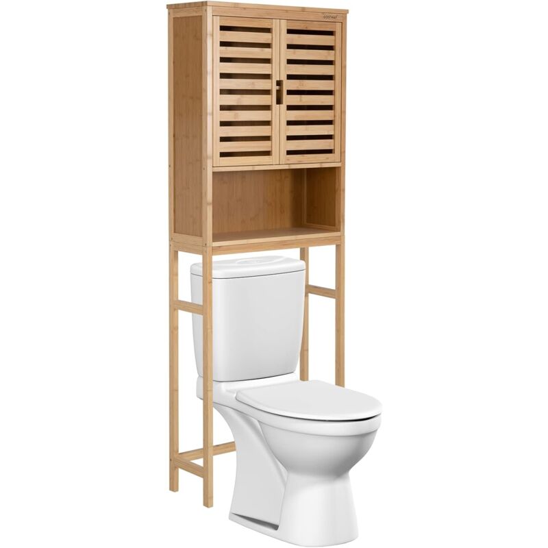 foto del prodotto costway mobile per wc a 3 livelli, mobile da bagno in bamb con ripiano interno regolabile e rimovibile, armadietto salvaspazio indipendente per il