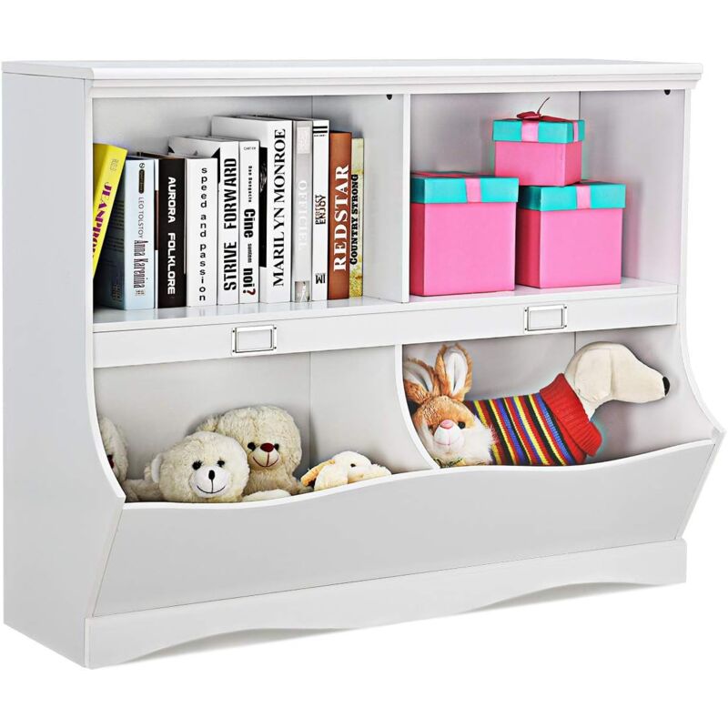 foto del prodotto costway mobile porta giocattoli e libri in legno, libreria per bambini in legno con 4 scomparti, libreria multiuso per bambini da cameretta, 105 x