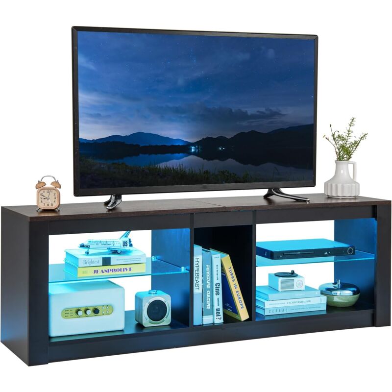 foto del prodotto costway mobile porta tv, mobile tv con luci led per tv fino a 65 , console media con mensole in vetro temperato regolabile, tavolino per tv con