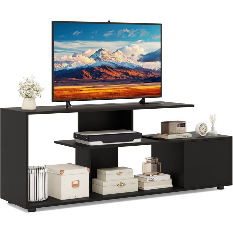 foto del prodotto costway mobile porta tv, per tv fino a 55 , console media a 3 ripiani asimmetrici con ripiani di stoccaggio e armadietto, mobile tv con cassetto,