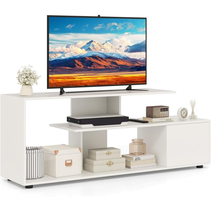 foto del prodotto costway mobile porta tv, per tv fino a 55 , console media a 3 ripiani asimmetrici con ripiani di stoccaggio e armadietto, mobile tv con cassetto, 5