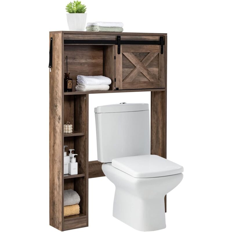 foto del prodotto costway mobile salva spazio sopra wc, organizzatore del bagno in legno con porta e 3 ripiani di stoccaggio, per bagno lavanderia, 84x17x128 cm