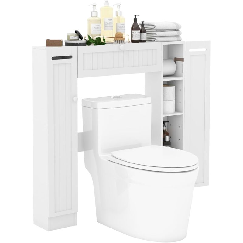 foto del prodotto costway mobile sopra wc, mobile per bagno con ripiani regolabili portarotolo per carta igienica e anta ribaltabile, ideale per bagno lavanderia,