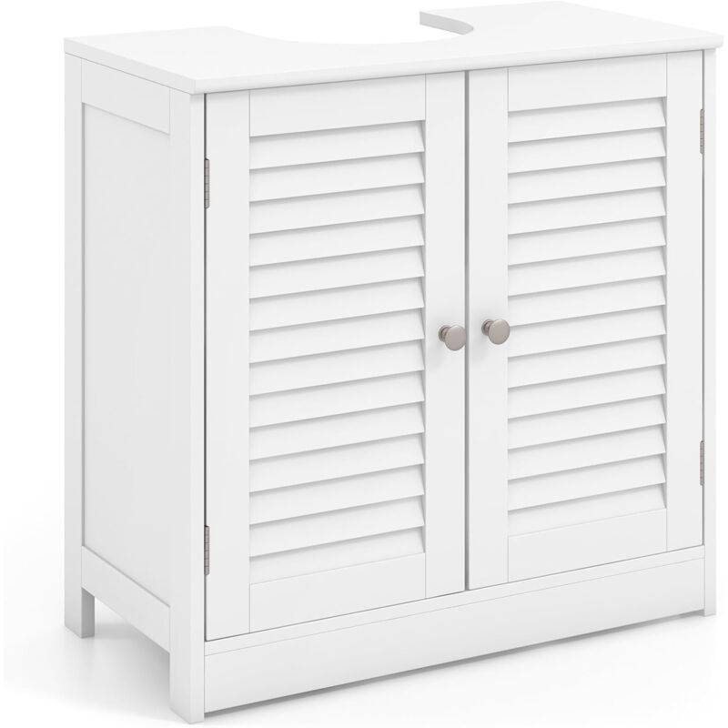 foto del prodotto costway mobile sottolavabo per bagno, armadietto a terra con 2 ante a persiana, ripiano e taglio a u 24 x 20cm, organizer moderno e salvaspazio per